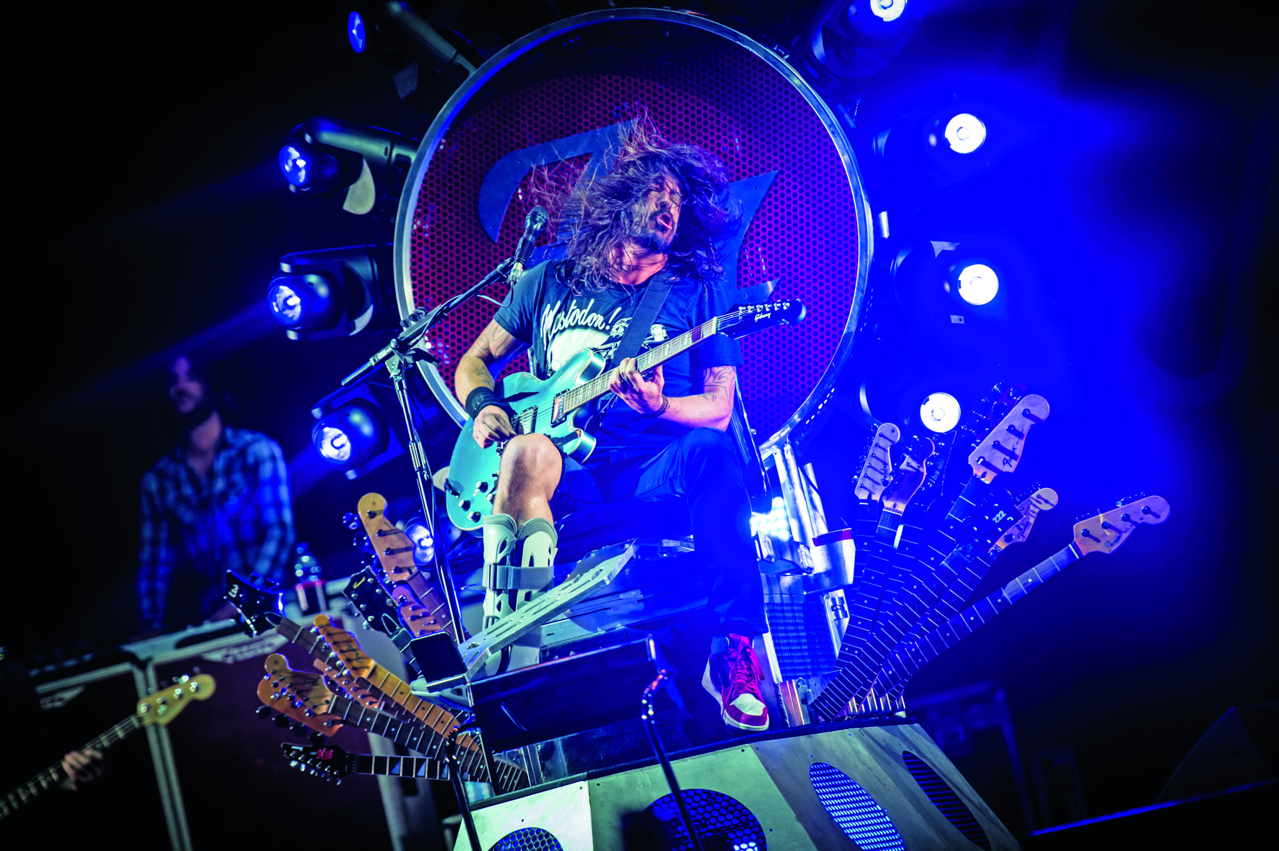 Dave Grohl (David Eric Grohl), frontman of the American hard rock band Foo Fighters, in concert at the Carisport of Cesena (Italy), 3rd November 2015 (Photo by Francesco Prandoni/Archivio Francesco Prandoni/Mondadori via Getty Images)