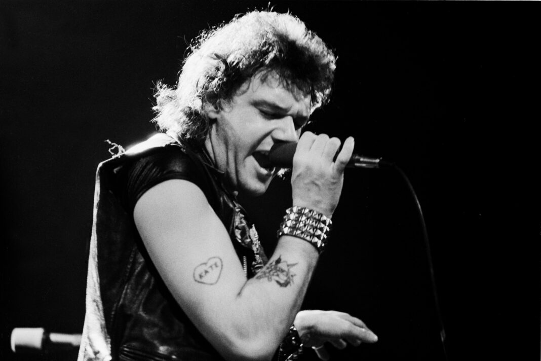 British heavy metal band Iron Maiden performs at Pointe East during their Killer World Tour, Lynwood, Illinois, June 26, 1981. Pictured is Paul Di'Anno. (Photo by Paul Natkin/Getty Images)